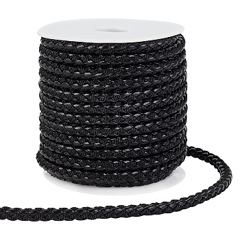 10M Round Braided PU Leather Cord, for Necklace & Bracelet Making Accessories, Black, 5.5mm, about 10.94 Yards(10m)/Roll