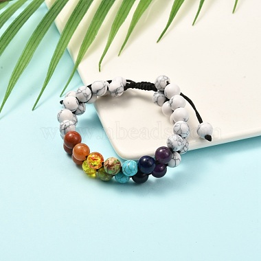 Round Synthetic Howlite & Mixed Stone Braided Bead Bracelet for Girl Wome(X1-BJEW-JB06961-02)-2