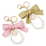 2Pcs 2 Colors Golden Alloy & Polyester & Plastic Keychain, Bowknot, Mixed Color, 17cm(KEYC-TA0001-35A)
