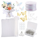 DIY Party Decoration Kits, including Wrinkled Wavy Polyester Flower Bouquets Wrapping Packaging, Polyester Ribbons, Paper Wall Stickers, Iron Sewing Craft Positioning Needles, Mixed Color, 270~275mm, about 4.5 yards/pc(DIY-TA0010-90)