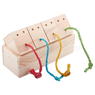 Pinewood Feeding Device, with Polyester Ropes, Rectangle, for Parrot, BurlyWood, 65x210x80mm, Grids: 64x50x58mm, inner 45x33mm, Hole: 6mm, Polylester Ropes: 30x160mm(AJEW-WH0017-62)