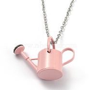 Alloy Enamel Pendant Necklaces, with Lobster Claw Clasps, Watering Pot/Watering Can, Platinum, Pink, 20 inch(51cm)(NJEW-Z012-01P-02)