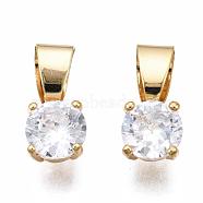 Brass Cubic Zirconia Charms, Nickel Free, Clear, Real 18K Gold Plated, 13x6x5mm, Hole: 4x7mm(KK-P075-25G)