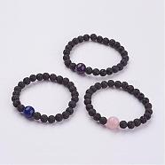 Natural Lava Rock Beaded Stretch Bracelets, with Natural Mixed Stone Beads, 1-3/4 inch(45mm)(BJEW-JB02906)