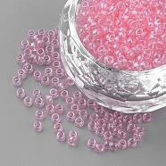 Transparent Colours Lustered Glass Round Seed Beads, Pink, 2.5x1.5~2mm, Hole: 1mm, about 50g/bag(SEED-R044-04)