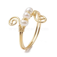 Natural Pearl Potato Beaded Cuff Ring, Copper Wired Wrapped Vortex Ring, Real 18K Gold Plated, Inner Diameter: 20mm(RJEW-JR00644-01)