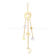 Hanging Crystal Aurora Wind Chimes, with Prismatic Pendant and Moon & Eye Iron Link, for Home Window Chandelier Decoration, Golden, 265x2.5mm(HJEW-Z003-14)