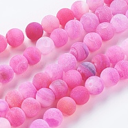 Natural Weathered Agate Beads Strands, Dyed, Frosted, Round, Magenta, 6mm, Hole: 1mm, about 64pcs/strand, 13.6 inch(G-G589-6mm-10)