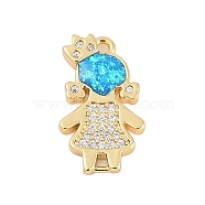 Brass Micro Pave Cubic Zirconia Pendants, Girl Charms, with Synthetic Opal, Long-Lasting Plated, Rack Plating, Lead Free & Cadmium Free, Real 18K Gold Plated, 18.5x11x3mm, Hole: 1.2mm(KK-I723-33G)