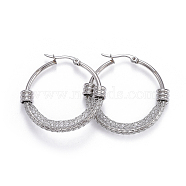 304 Stainless Steel Hoop Earrings, Hypoallergenic Earrings, Stainless Steel Color, 36.5x38x6mm, Pin: 0.7x1mm(EJEW-L232-032B-P)