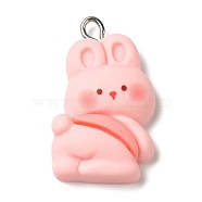 Cute Pet Opaque Resin Pendants, Animal Charms with Platinum Plated Iron Loops, Rabbit, 28x17.5x6.5mm, Hole: 4x2mm(RESI-A023-02A)