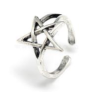 Adjustable Alloy Cuff Finger Rings, Pentagram4, Antique Silver, US Size 4 1/4(15mm)(RJEW-S038-083)