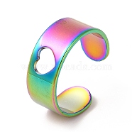 Ion Plating(IP) 201 Stainless Steel Ring, Open Cuff Ring, Hollow Heart Ring for Women, Rainbow Color, US Size 6 3/4(17.2mm)(RJEW-E063-05M)