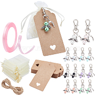 Elite DIY Keychain Gift Kits, Including Alloy Glass Pearl Keychains, Organza Gift Bags, Jewelry Display Paper Price Tags and Ribbon, Antique Silver & Platinum, Keychain: 53mm, 8 colors, 4pcs/color, 32pcs/set(DIY-PH0003-16)