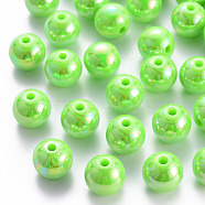 Opaque Acrylic Beads, AB Color Plated, Round, Lime, 12x11mm, Hole: 2.5mm, about 566pcs/500g(MACR-S370-D12mm-23)