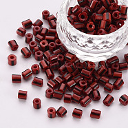 Glass Bugle Beads, Opaque Colours Seep, Round Hole, FireBrick, 4~5x4mm, Hole: 1.6mm, about 3750pcs/pound.(SEED-S054-A-002)