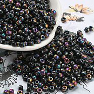 Iris Glass Seed Beads, Half Plated, Two Tone, Round, Old Rose, 6/0, 4x3mm, Hole: 1.4mm(SEED-Z001-C-D08)