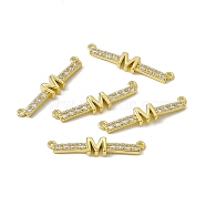 Rack Plating Brass Micro Pave Clear Cubic Zirconia Connector Charms, Real 18K Gold Plated, Long-Lasting Plated, Cadmium Free & Nickel Free & Lead Free, Letter Links, Letter.M, 6x29x3mm, Hole: 1.2mm(KK-C007-37G-M)