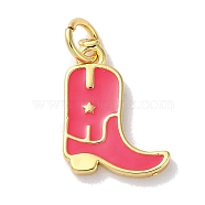 Rack Plated Brass Enamel Charms, with Jump Ring, Long-Lasting Plated, Lead Free & Cadmium Free, Real 18K Gold Plated, Cowboy Boot Charm, Deep Pink, 14x11x1.5mm, Hole: 3.4mm(KK-Z039-01A)