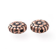 Tibetan Style Beads, Zinc Alloy, Lead Free & Nickel Free & Cadmium Free, Flower, Red Copper Color, 7.5mm in diameter, 3.5mm thick, hole: 1mm(X-RLF0264Y-NF)