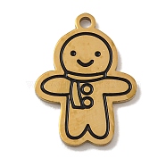 Real 14K Gold Plated 304 Stainless Steel Pendants, Letter, Multicolor Christmas Style, Gingerbread Man, 16.5x12x1mm, Hole: 1.2mm(STAS-Z093-08E)