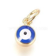 Enamel Brass Charms, with Jump Ring, Evil Eye, Blue, Golden, 8x6x4mm, Hole: 3.5mm(KK-G364-19G-01)