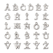 Alloy Rhinestone Charms, Alphabet, Letter A~Z, Crystal, Platinum, 12.5~13.5x5.5~12x2.5mm, Hole: 1.4mm, 26pcs/set(ALRI-T008-01P)