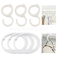 WADORN 6Pcs 2 Style Plastic Hook Hangers, Anti Drop Rod Hook for Shower Room, Kitchen, White, 98~103.5x57~84x10~20mm, Inner Diameter: 37~84.5mm, 3pcs/style(FIND-WR0010-29)