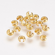 Brass Crimp Beads Covers, Round, Golden, About 3.2mm In Diameter, 2.2mm Thick, Hole: 1mm(EC266-1G)