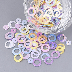 Ornament Accessories, PVC Plastic Paillette/Sequins Beads, Flat Round & Round Ring, Mixed Color, 4~6.5x0.4mm, Hole: 1mm and 4mm(PVC-T005-015A)