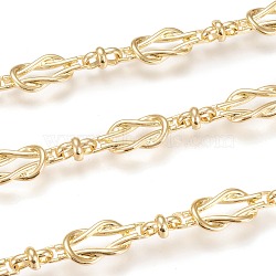 Handmade Alloy & Brass Byzantine Chains, with Spool, Long-Lasting Plated, Unwelded, Knot Link, Real 18K Gold Plated, Link: 10.5x6x6mm and 24.5x10x3mm, about 32.8 Feet(10m)/roll(CHC-M019-04G-RS)