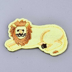 Lion Appliques, Computerized Embroidery Cloth Iron on/Sew on Patches, Costume Accessories, Yellow, 30x50x1.5mm(DIY-S041-045)