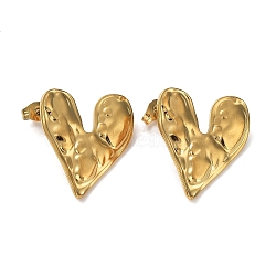 Ion Plating(IP) 304 Stainless Steel Heart Ear Studs for Women, Real 18K Gold Plated, 23x26mm(EJEW-P234-17G)