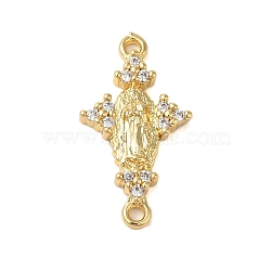 Rack Plating Brass Pave Clear Cubic Zirconia Virgin Mary Links Connector Charms, Cadmium Free & Lead Free, Long-Lasting Plated, Real 18K Gold Plated, 24.5x13.5x3mm, Hole: 1.2mm(KK-C067-08G)