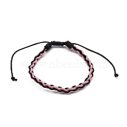 Unisex Adjustable Braided Spray Painted Cowhide Leather Cords Bracelets, with Waxed Cotton Cords, Pink, Inner Diameter: 2-3/8~4-1/4 inch(6.2~10.8cm)(BJEW-JB05393-04)
