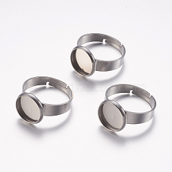 Tarnish Resistant Adjustable 304 Stainless Steel Finger Rings Components, Pad Ring Base Findings, Flat Round, Stainless Steel Color, Tray: 10mm, 17mm(STAS-F149-18P-E)