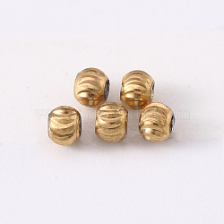 201 Stainless Steel Corrugated Beads, Round, Golden & Stainless Steel Color, 3x2.5mm, Hole: 1.2mm(STAS-S103-17A-G)