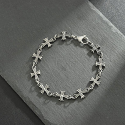 Punk Styles Stainless Steel Link Bracelets for Women Men, Cross, Stainless Steel Color, 200mm(WG7A74C-02)