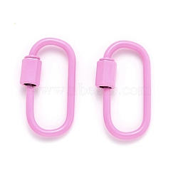 Spray Painted Brass Screw Carabiner Lock Clasps, for Necklaces Making, Oval, Pink, 26x13x2mm(KK-B032-11)