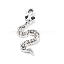 Alloy Rhinestone Pendants, UV Plated, Snake, Platinum, 23x11x2.5mm, Hole: 1.6mm(FIND-U026-21P)