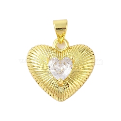 Rack Plating Brass Micro Pave Cubic Zirconia Pendants, Cadmium Free & Lead Free, Long-Lasting Plated, Heart, Real 18K Gold Plated, White, 18x16x6mm, Hole: 4x3mm(KK-S380-41B-G)