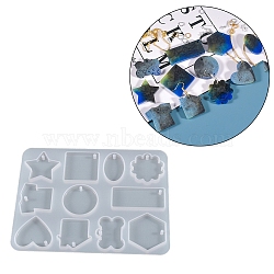 Pendant Silicone Molds, for UV Resin, Epoxy Resin Jewelry Making, Mixed Shapes, White, 156x121x7mm(SIMO-PW0001-207C)