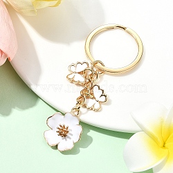 6pcs Flower Alloy Enamel Keychain, with Iron Rings, Golden, White, 79mm(KEYC-YW00171-04)
