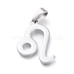 304 Stainless Steel Pendants, Constellation/Zodiac Sign, Stainless Steel Color, Leo, 31x25x1.5mm, Hole: 10x4mm(X1-STAS-L210-06D-P)