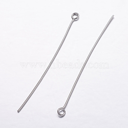 304 Stainless Steel Eye Pins, Stainless Steel Color, 50x0.7mm, Pin: 0.7mm, Hole: 2mm(X-STAS-K146-046-50mm)