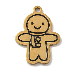 Real 14K Gold Plated 304 Stainless Steel Pendants, Letter, Multicolor Christmas Style, Gingerbread Man, 16.5x12x1mm, Hole: 1.2mm(STAS-Z093-08E)