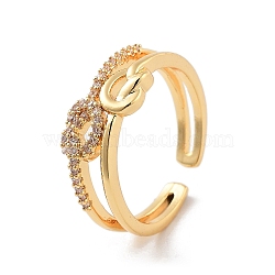 Brass with Cubic Zirconia Open Cuff Rings, Clear, US Size 7(17.3mm)(RJEW-B053-08)