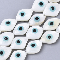 Natural Freshwater Shell Beads, with Enamel, Horse Eye with Evil Eye, Sky Blue, 16x11.5x9.5mm, Hole: 1mm(SHEL-N026-33)
