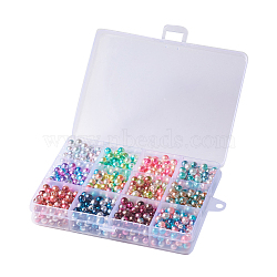 Rainbow ABS Plastic Imitation Pearl Beads, Gradient Mermaid Pearl Beads, Round, Mixed Color, 7.5~8x7~7.5mm, Hole: 1.6mm, 12colors, about 25~30pcs/color, 300~360pcs/box(OACR-YW0001-02B)