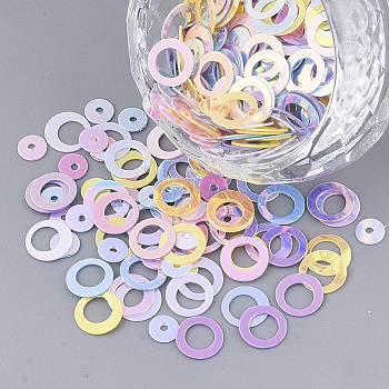 Ornament Accessories, PVC Plastic Paillette/Sequins Beads, Flat Round & Round Ring, Mixed Color, 4~6.5x0.4mm, Hole: 1mm and 4mm
